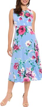 London Times Floral Keyhole A-Line Midi Dress