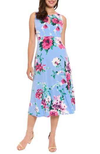 London Times Floral Keyhole A-Line Midi Dress