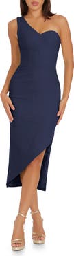 Dress the Population Magnolia One-Shoulder Asymmetric Body-Con Midi Dress