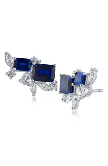 Cz By Kenneth Jay Lane Mixed Cubic Zirconia Cluster Stud Earrings In Blue/silver