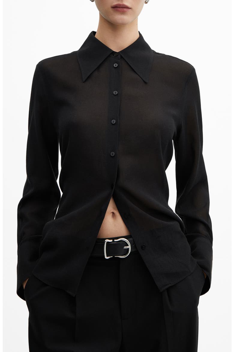 Swallowtail Collar Button-Up Shirt, Main, color, BLACK