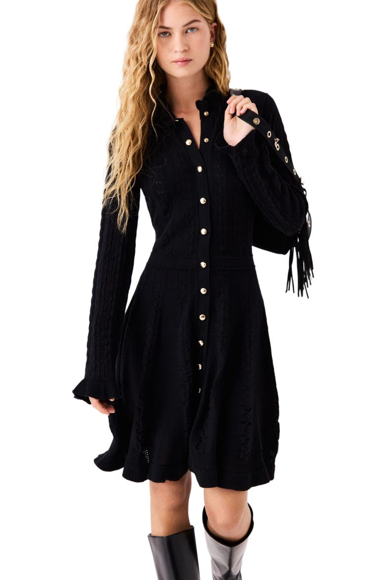 Short knit dress with buttons, Alternate, color, Black