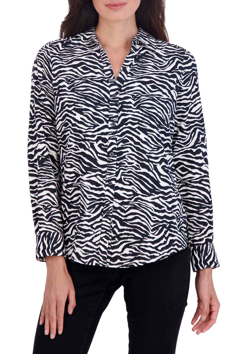 Foxcroft Mary Zebra Print Cotton Button-Up Shirt, Main, color,
