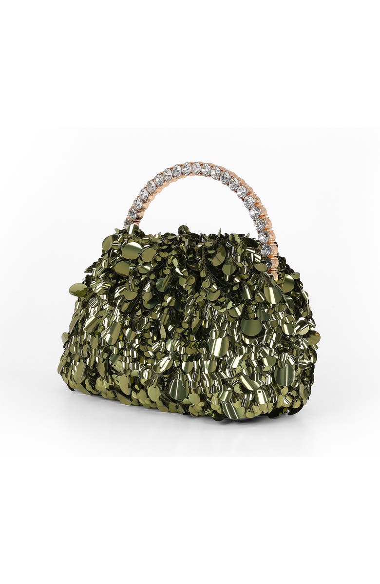 Jewel Badgley Mischka Holly Crinkle Sequin Crystal Handle Pouch Clutch, Alternate, color,
