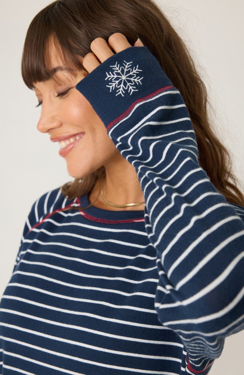 PJ Salvage Snowflake Kiss Stripe Brushed Jersey Pajamas, Alternate, color, 