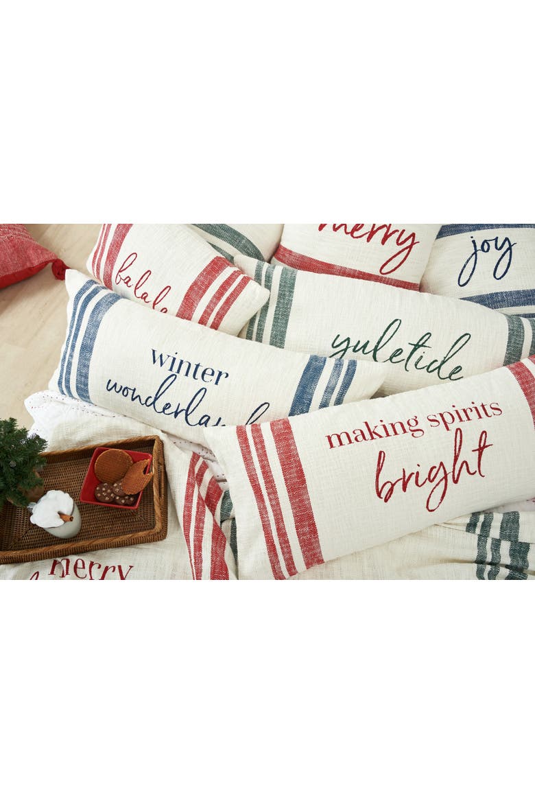Morgan Christmas Holiday Striped Decorative Lumbar Pillow Collection, Alternate, color, Red 15" x 35"