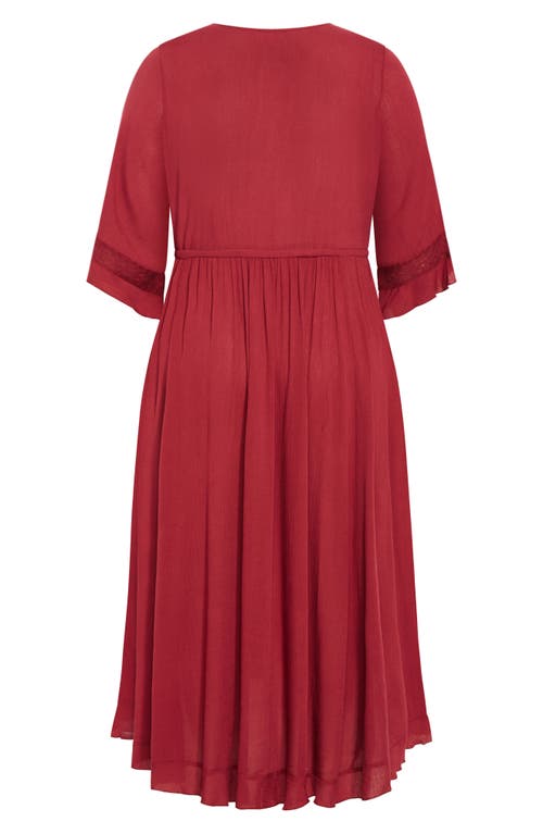 City Chic Rosie Lace Trim High-low Maxi Dress In Red