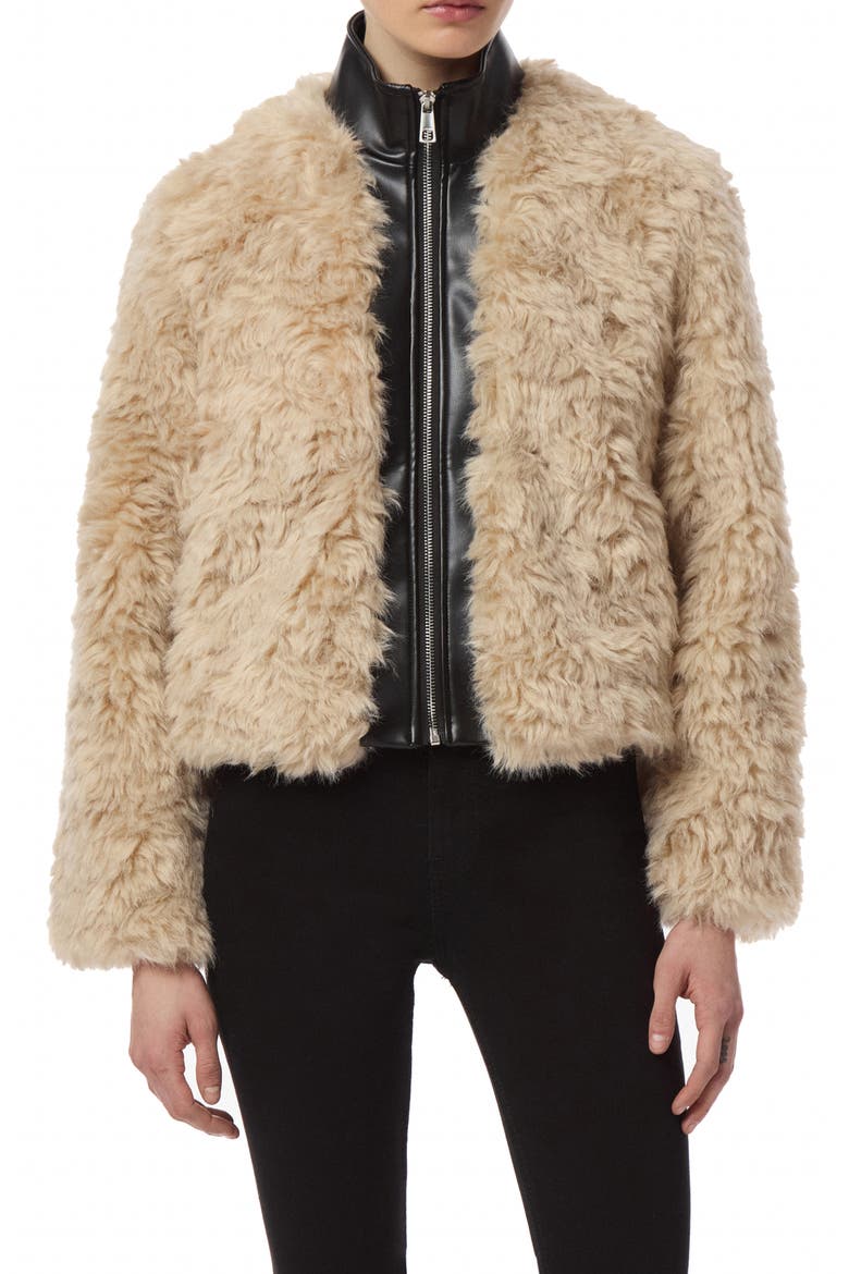Lillet Pluche™ Bomber Jacket with Faux Leather Bib, Main, color, NOIR/ BONE