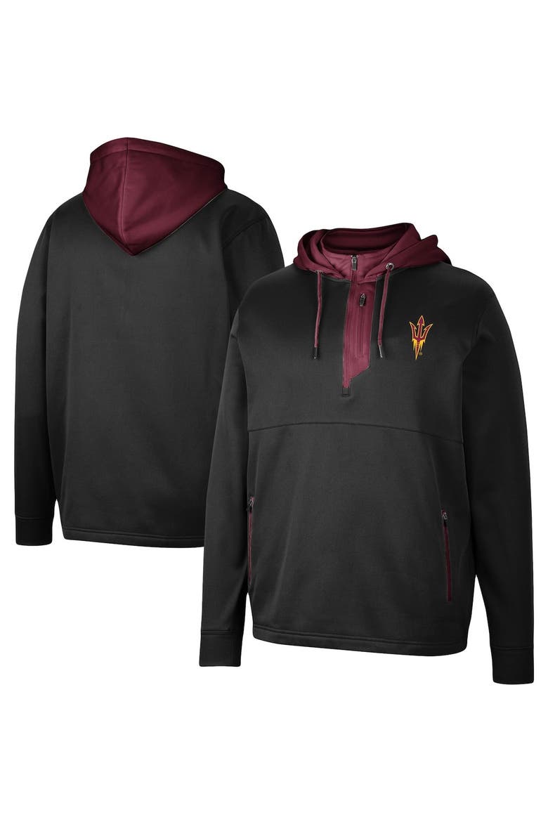 Men's Colosseum Black Arizona State Sun Devils Luge 3.0 Quarter-Zip Hoodie, Main, color, Black