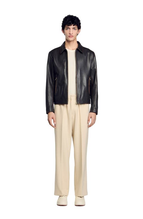 Distressed-look leather jacket