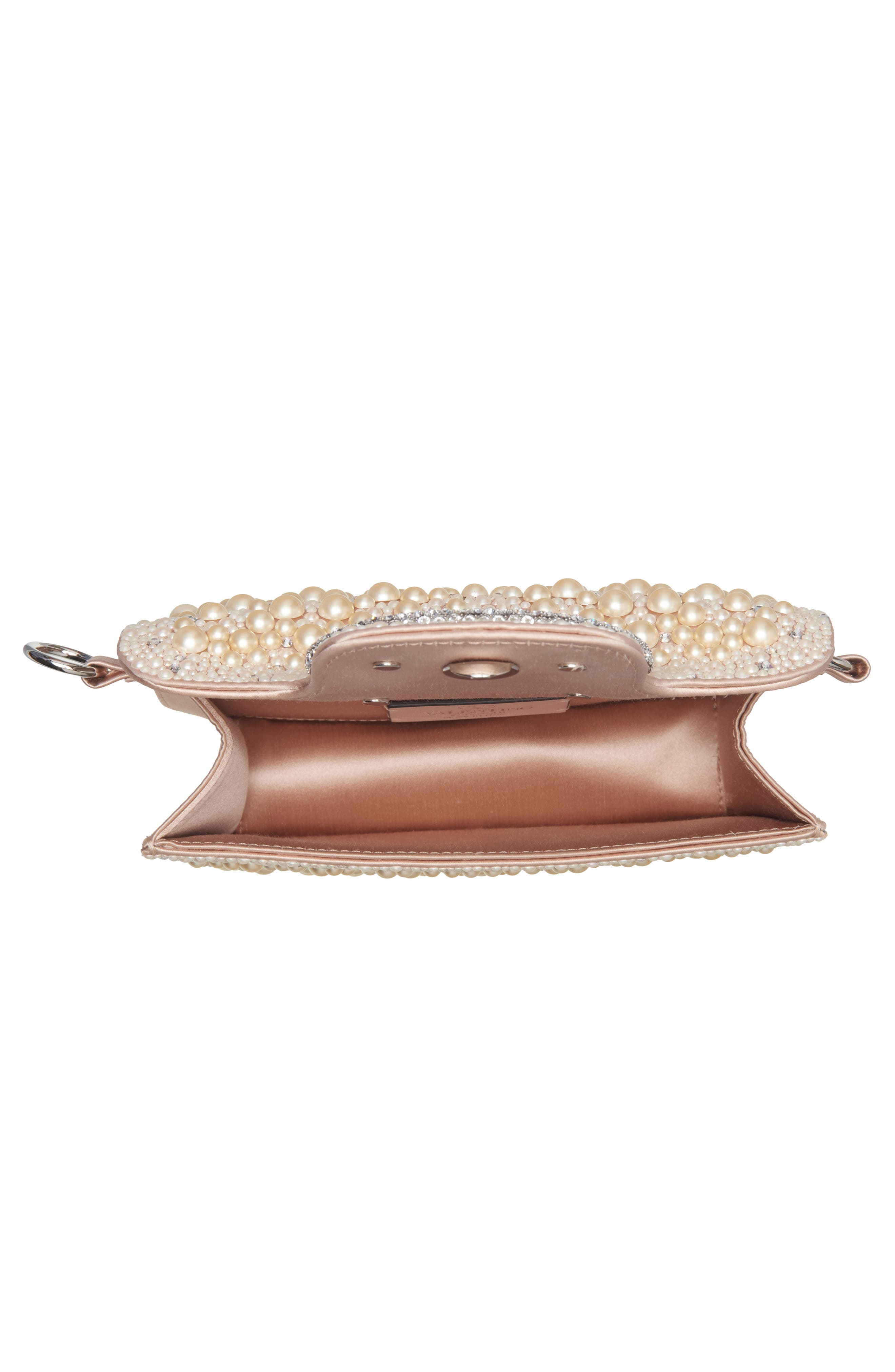 Valentino Garavani Small Locò VLOGO Faux Pearl & Crystal Embellished Satin Shoulder Bag, Alternate, color, White/ Cream