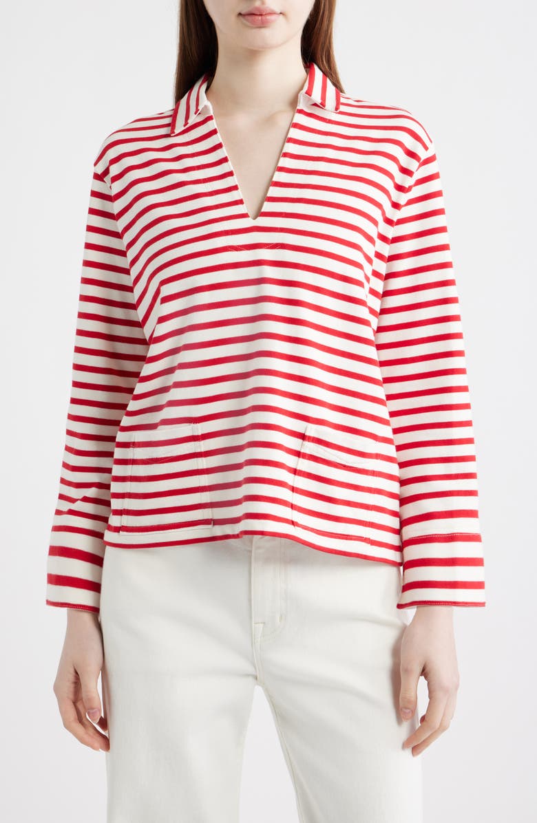 Polo Ralph Lauren Mariner Stripe Jersey Top, Main, color, Red/ Deckwash White
