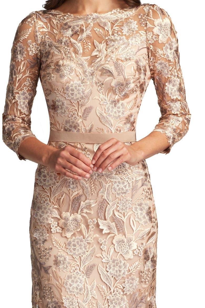 Floral Embroidered Bateau Neck Gown, Alternate, color, PEBBLE