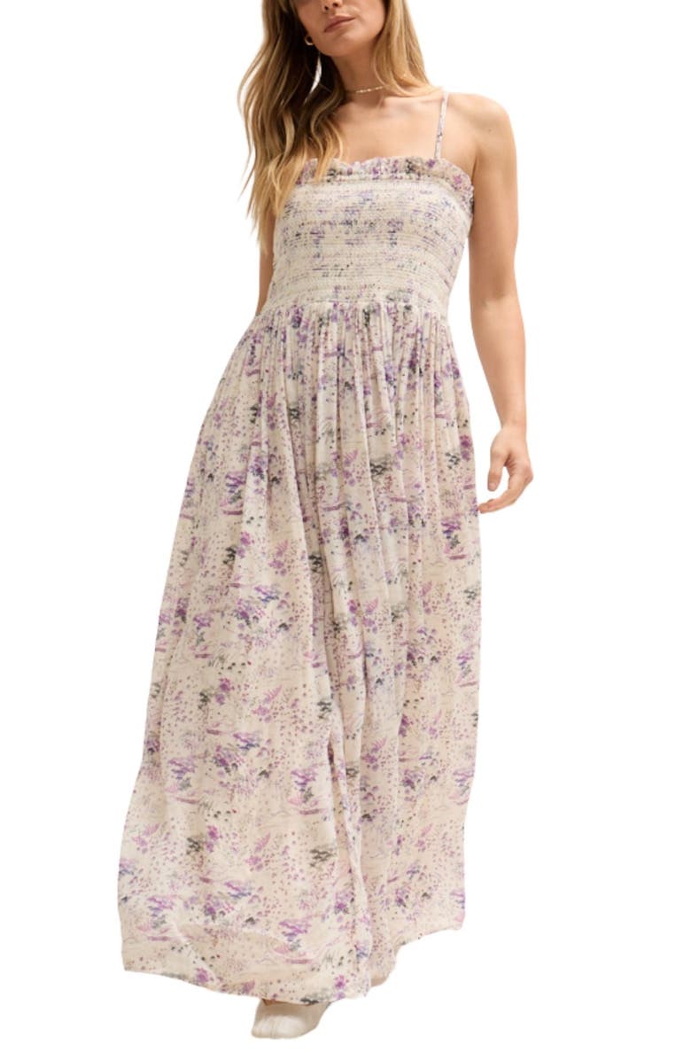 LILY AND LIONEL Annie Smocked Print Maxi Dress, Alternate, color, Purple