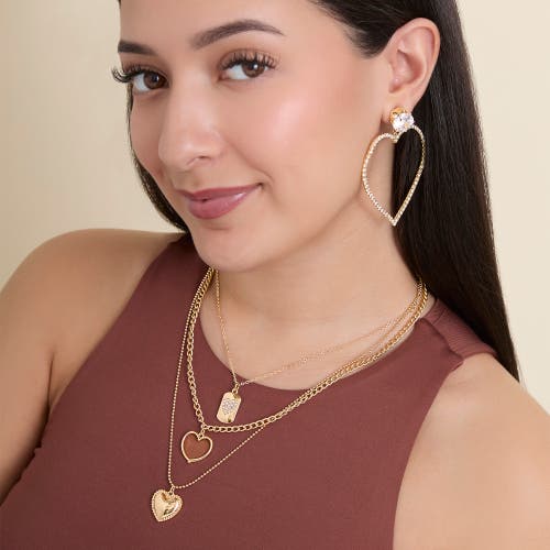 Jessica Simpson Crystal Heart Earrings In Gold