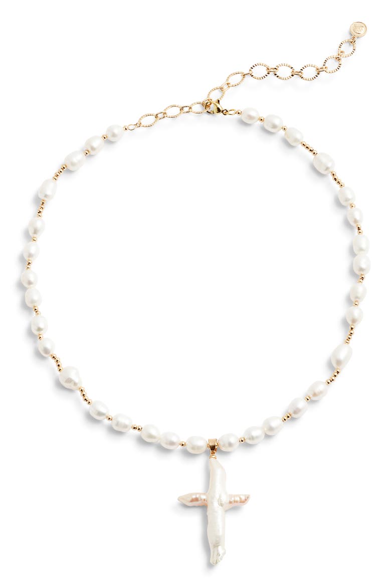 Tahiti Pearl Cross Necklace, Main, color, GOLD