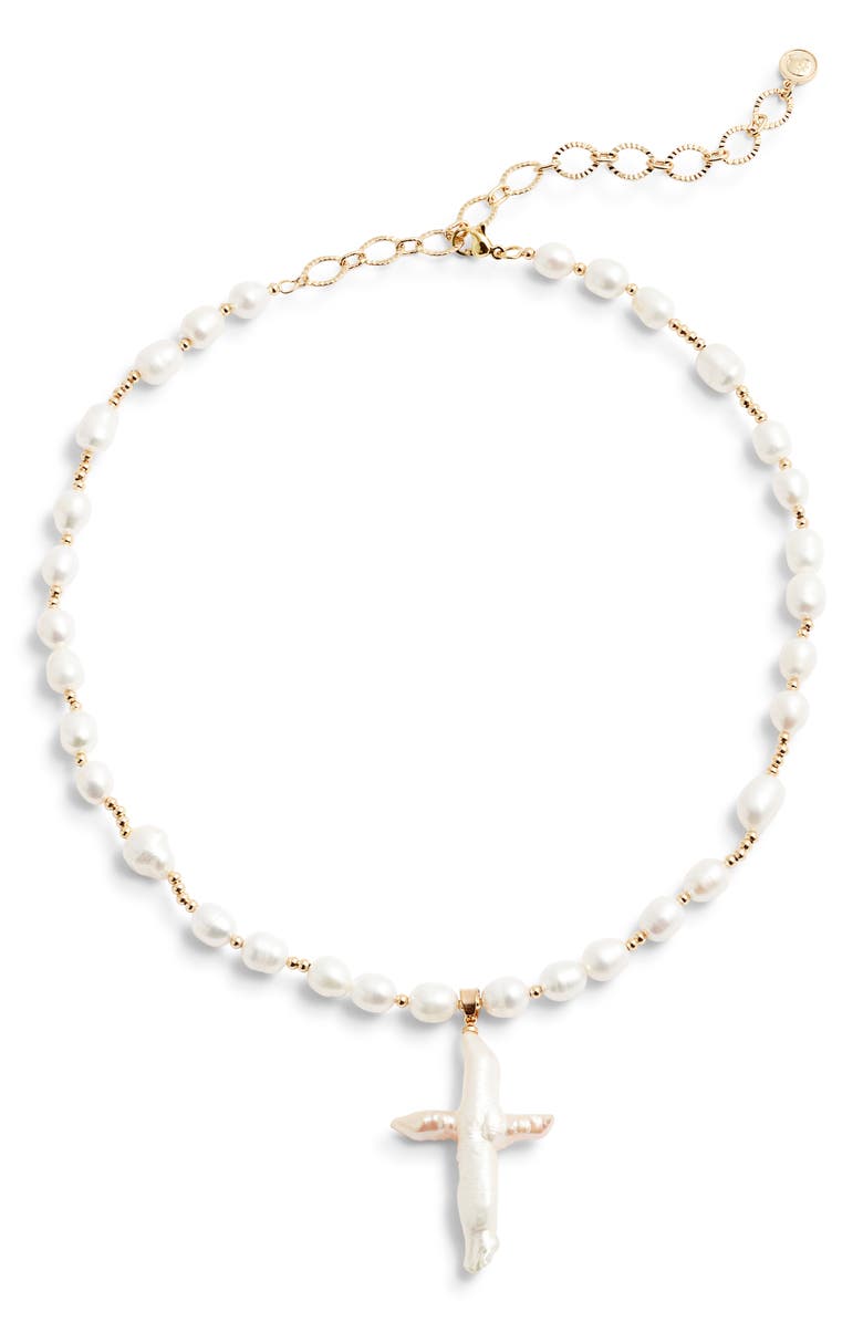 Child of Wild Tahiti Pearl Cross Necklace, Main, color, Gold