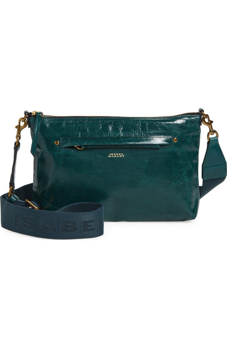 Isabel Marant Nessah Wardy Leather Crossbody Bag, Main, color, Dark Green