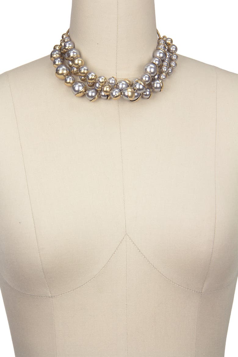 Half Moon Imitation Pearl Cluster Statement Necklace, Alternate, color, GREY