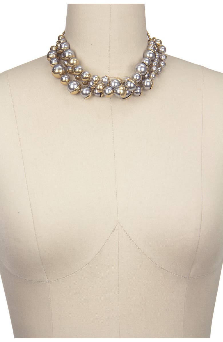 SAACHI Half Moon Imitation Pearl Cluster Statement Necklace, Alternate, color, Grey