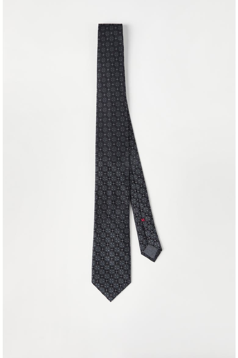 Silk tie with pattern, Alternate, color, Anthracite