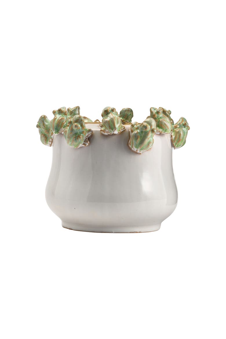 Planter with Frog Figurine Rim, Alternate, color, White