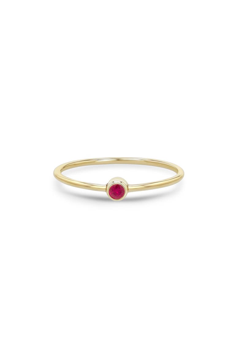 14K Gold Bezel Birthstone Stacking Ring, Main, color, YELLOW GOLD/ RUBY