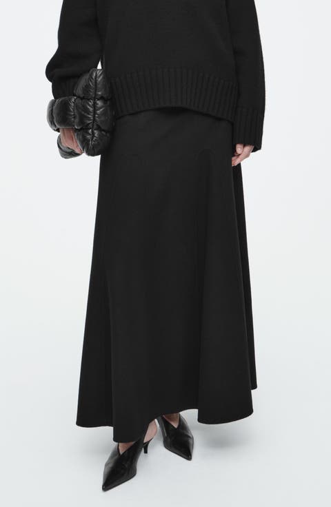 Calf-length skirt with a double-wrap belt, black | Sportmax