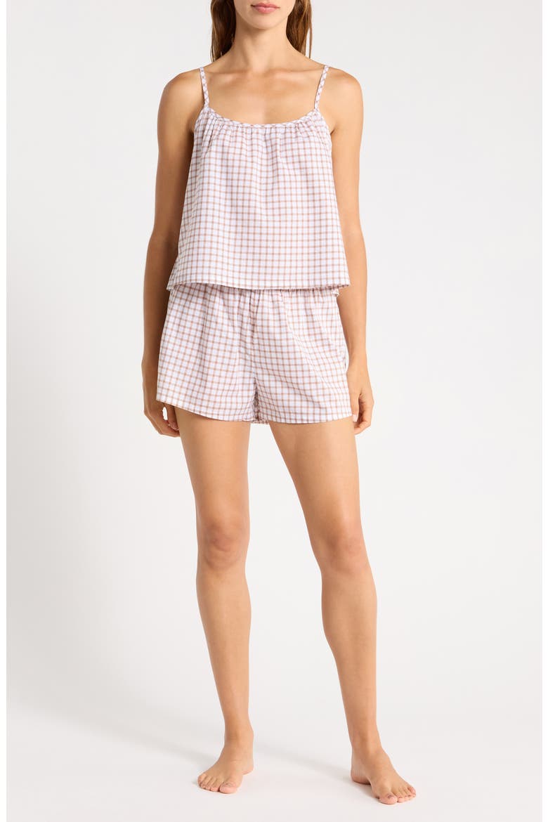 Grid Cotton Crop Camisole & Shorts Pajamas, Main, color, WHITE- BROWN MINI CHECK