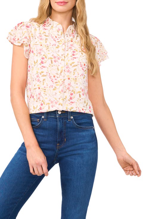 Floral Double Flutter Button-Up Top