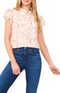 CeCe Floral Double Flutter Button-Up Top