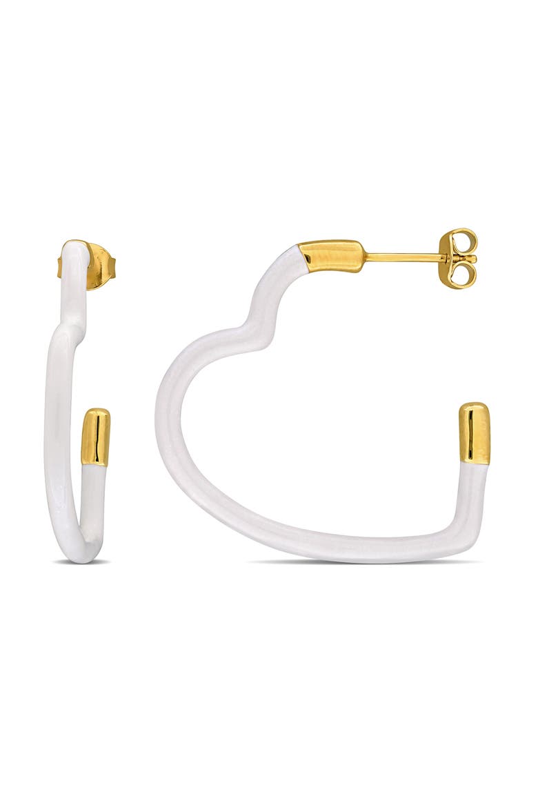 Enamel Heart Hoop Earrings, Main, color, WHITE