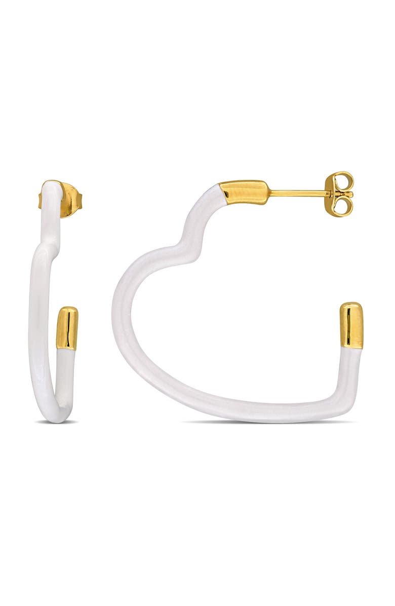 DELMAR Enamel Heart Hoop Earrings, Main, color, White