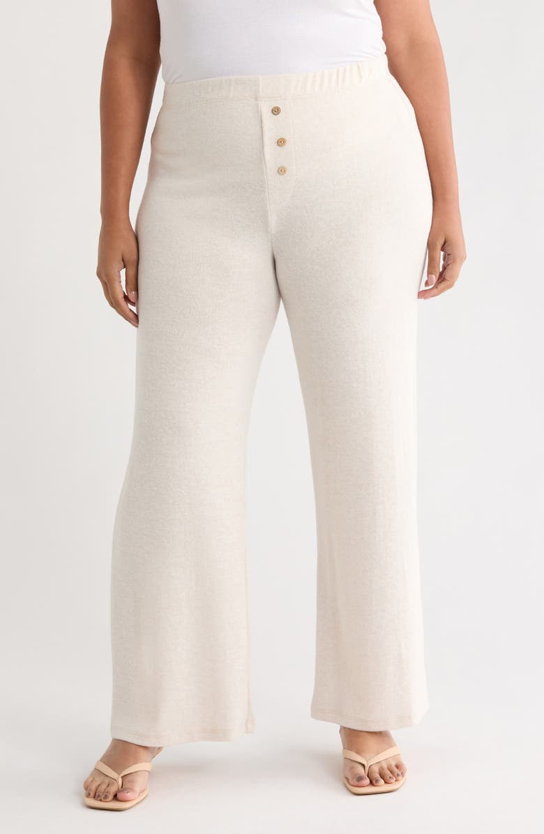 Renee C Button Detail Knit Wide Leg Pants, Main, color, Oatmeal