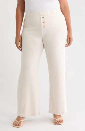 Button Detail Knit Wide Leg Pants