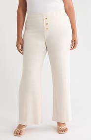 Renee C Button Detail Knit Wide Leg Pants