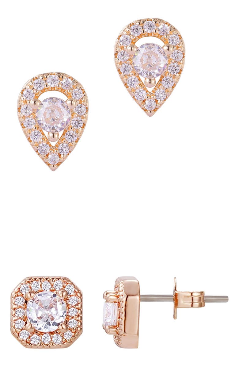 Adornia Set of 2 Assorted Crystal Stud Earrings, Main, color, Gold