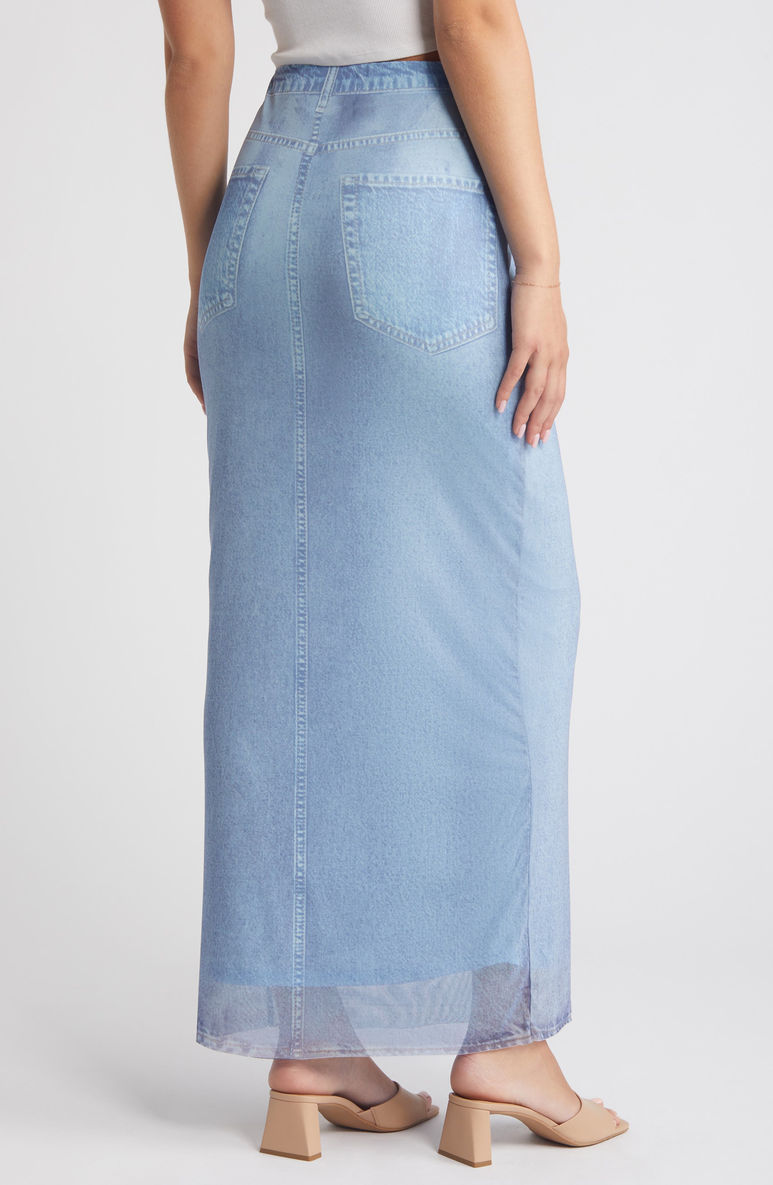 SOMETHING NEW Denise Denim Print Maxi Skirt (Women) | Nordstromrack