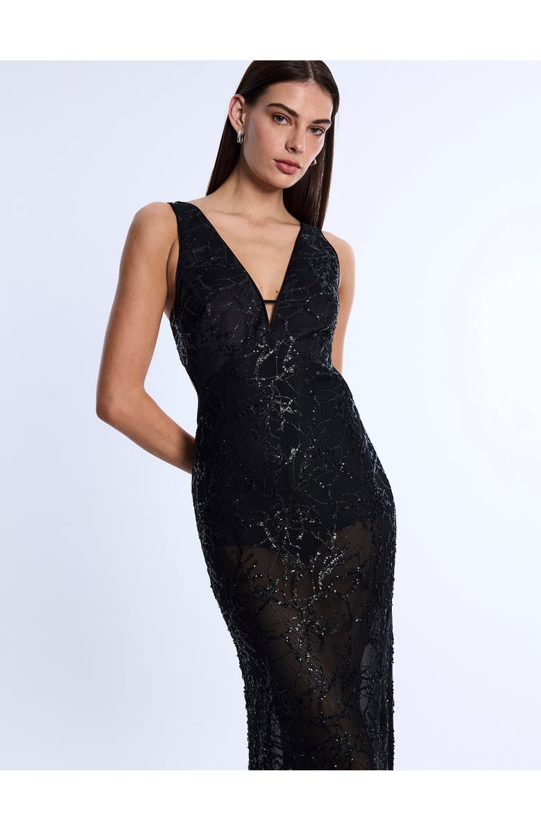BCBGMAXAZRIA Embellished Cut Out Gown, Alternate, color, Black