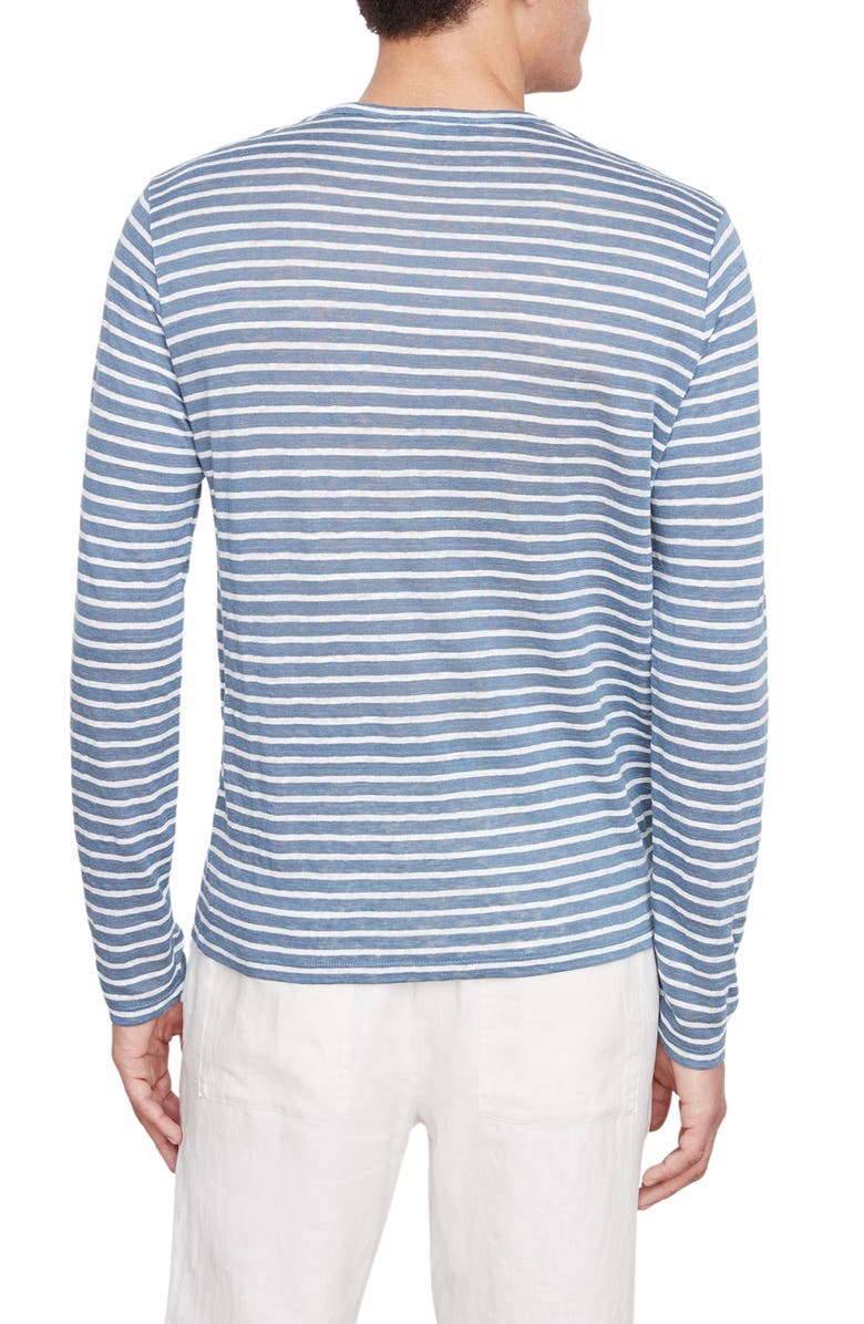 Vince Stripe Raglan Sleeve Linen T-Shirt, Alternate, color, Night Blue/ Off White
