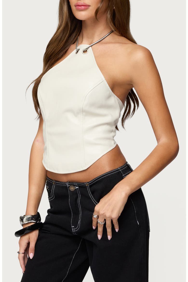 Kizzie Faux Leather Halter Top, Alternate, color, IVORY