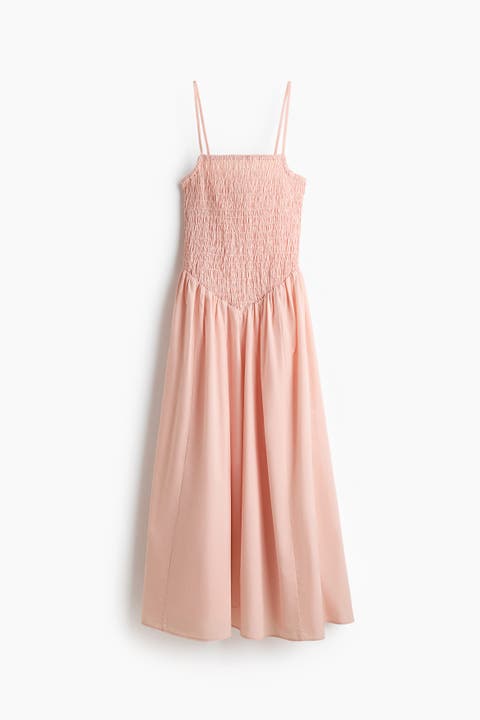 Smocked Flared-skirt Dress