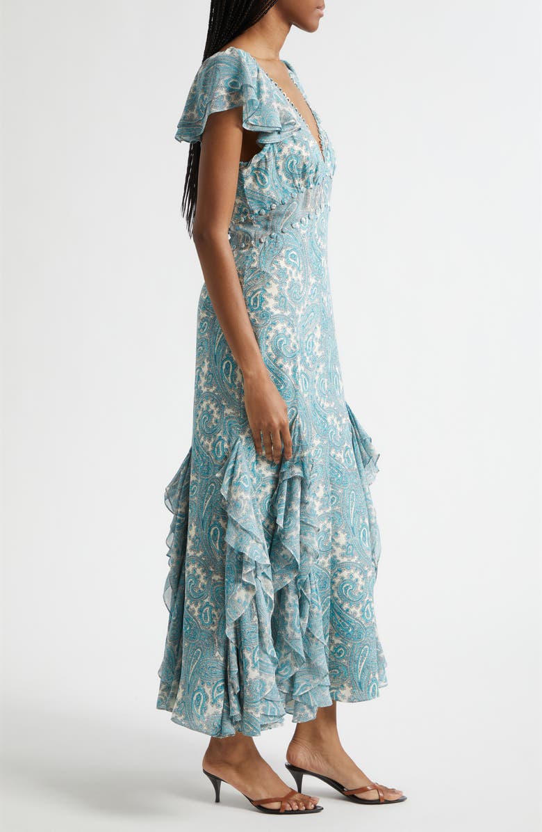 Cinq à Sept Joplin Hendrix Paisley Ruffle Detail Dress, Alternate, color, Gardenia/ Blue Graphite