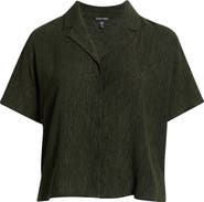Eileen Fisher Crinkle Notch Collar Button-Up Shirt