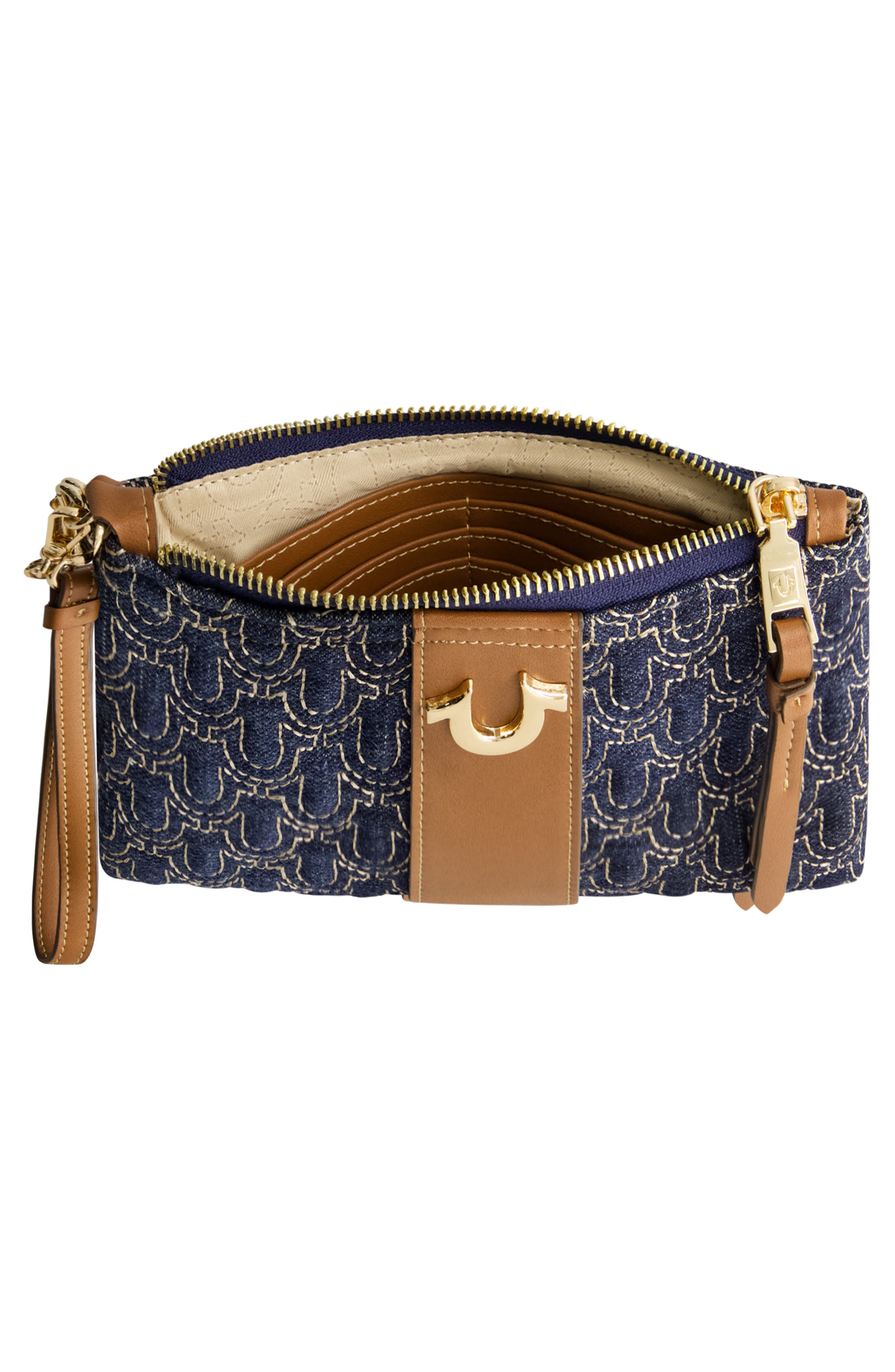 Quilted Horseshoe Wristlet Pouch, Alternate, color, DARK DENIM