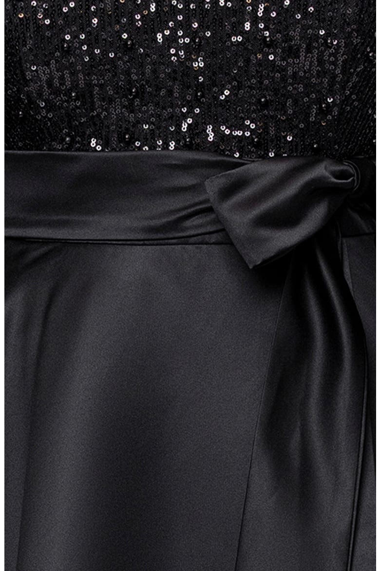 Sequin Bodice Long Sleeve Gown, Alternate, color, BLACK