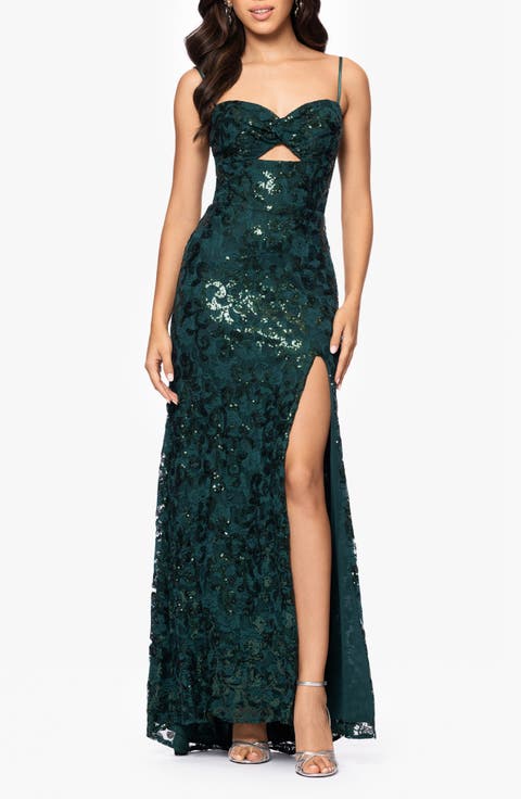 Sequin Floral Lace Cutout Detail Gown