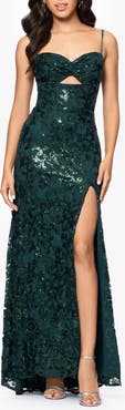 Blondie Nites Sequin Floral Lace Cutout Detail Gown