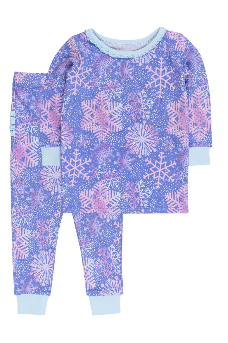 Modal Blend Toddler Girls Ruffle Long Sleeve Pajama Set, Alternate, color, Shimmer Snowflakes