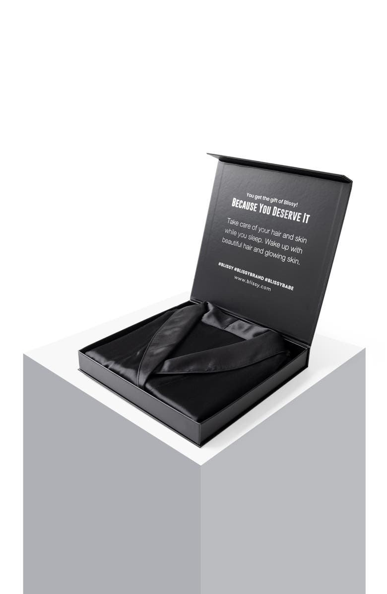 BLISSY Mulberry Silk Robe, Alternate, color, Black